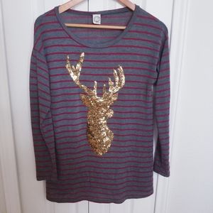 Holiday Sequin Reindeer Sweater